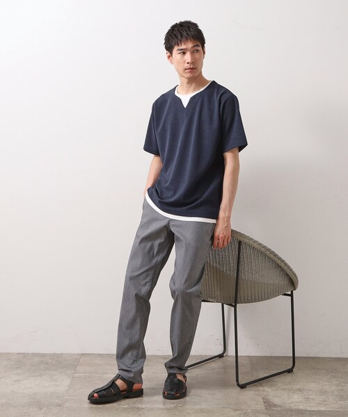 THE SHOP TK (ザ ショップ ティーケー )の「ツイルキーネック 半袖Tシャツ 接触冷感/洗濯機OK(Tシャツ/カットソー・メンズ・オフホワイト/ネイビー/ライトグレー/モスグリーン・02/03/04)」の18枚目の写真