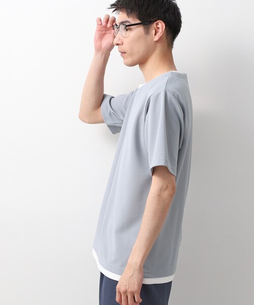 THE SHOP TK (ザ ショップ ティーケー )の「ツイルキーネック 半袖Tシャツ 接触冷感/洗濯機OK(Tシャツ/カットソー・メンズ・オフホワイト/ネイビー/ライトグレー/モスグリーン・02/03/04)」の15枚目の写真
