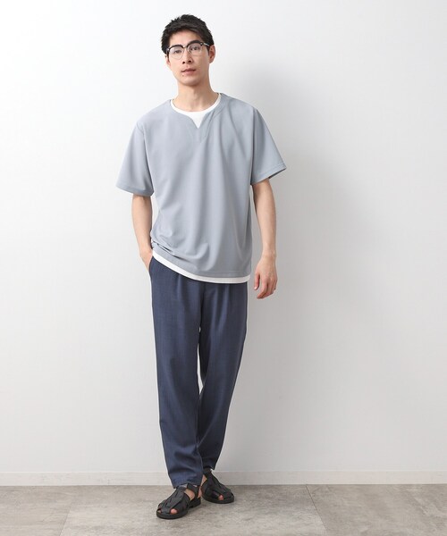 THE SHOP TK (ザ ショップ ティーケー )の「ツイルキーネック 半袖Tシャツ 接触冷感/洗濯機OK(Tシャツ/カットソー・メンズ・オフホワイト/ネイビー/ライトグレー/モスグリーン・02/03/04)」の14枚目の写真