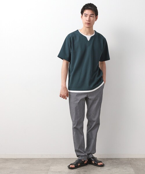 THE SHOP TK (ザ ショップ ティーケー )の「ツイルキーネック 半袖Tシャツ 接触冷感/洗濯機OK(Tシャツ/カットソー・メンズ・オフホワイト/ネイビー/ライトグレー/モスグリーン・02/03/04)」の10枚目の写真