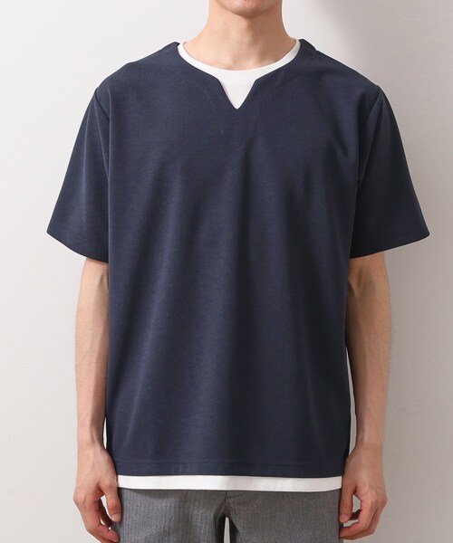 THE SHOP TK (ザ ショップ ティーケー )の「ツイルキーネック 半袖Tシャツ 接触冷感/洗濯機OK(Tシャツ/カットソー・メンズ・オフホワイト/ネイビー/ライトグレー/モスグリーン・02/03/04)」の8枚目の写真
