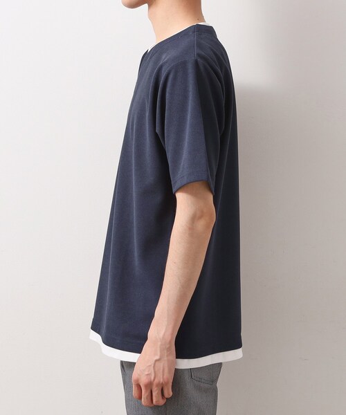 THE SHOP TK (ザ ショップ ティーケー )の「ツイルキーネック 半袖Tシャツ 接触冷感/洗濯機OK(Tシャツ/カットソー・メンズ・オフホワイト/ネイビー/ライトグレー/モスグリーン・02/03/04)」の7枚目の写真