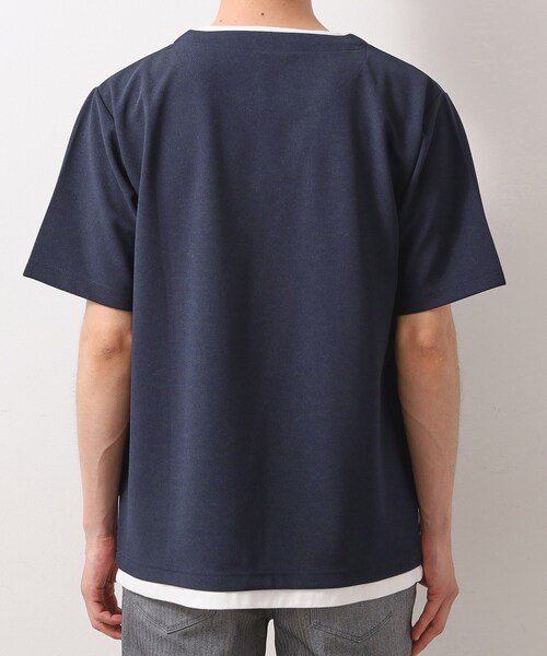 THE SHOP TK (ザ ショップ ティーケー )の「ツイルキーネック 半袖Tシャツ 接触冷感/洗濯機OK(Tシャツ/カットソー・メンズ・オフホワイト/ネイビー/ライトグレー/モスグリーン・02/03/04)」の6枚目の写真