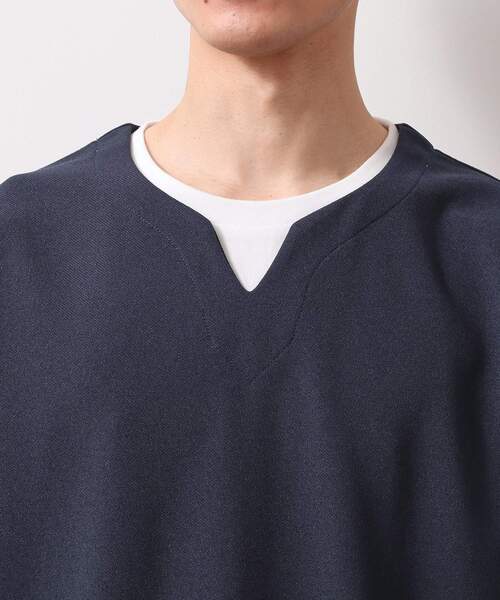 THE SHOP TK (ザ ショップ ティーケー )の「ツイルキーネック 半袖Tシャツ 接触冷感/洗濯機OK(Tシャツ/カットソー・メンズ・オフホワイト/ネイビー/ライトグレー/モスグリーン・02/03/04)」の5枚目の写真