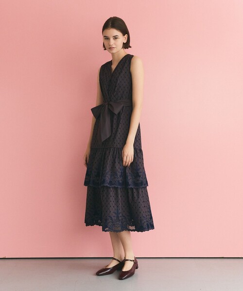 Grace class グレースクラス カットワークメッシュマキシワンピース 黒 メッシュレースワンピース / GRACE CONTINENTAL | GRACE
