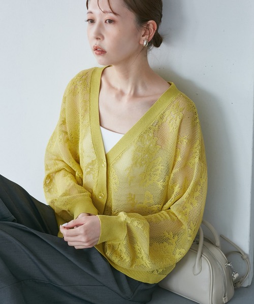 ROPE' PICNIC(ロペピクニック)の「透かし編み花柄Vネックカーディガン(カーディガン/ボレロ・レディース・ブラウン/マスタード/オフホワイト/ブルー系その他4・38)」の19枚目の写真