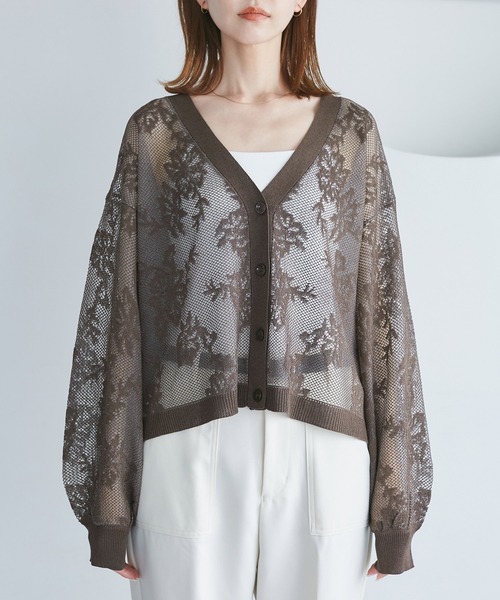 ROPE' PICNIC(ロペピクニック)の「透かし編み花柄Vネックカーディガン(カーディガン/ボレロ・レディース・ブラウン/マスタード/オフホワイト/ブルー系その他4・38)」の21枚目の写真