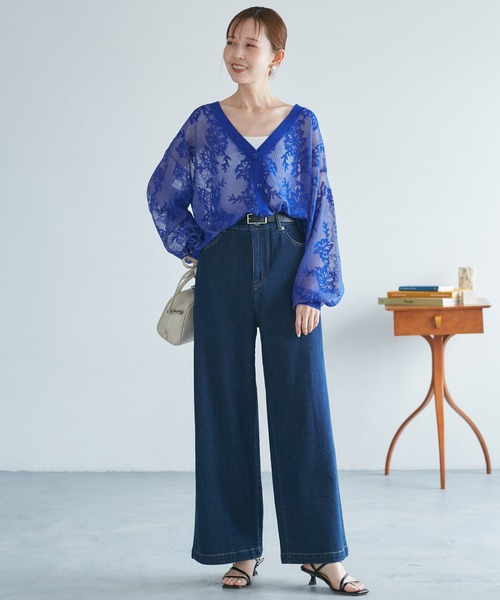 ROPE' PICNIC(ロペピクニック)の「透かし編み花柄Vネックカーディガン(カーディガン/ボレロ・レディース・ブラウン/マスタード/オフホワイト/ブルー系その他4・38)」の12枚目の写真