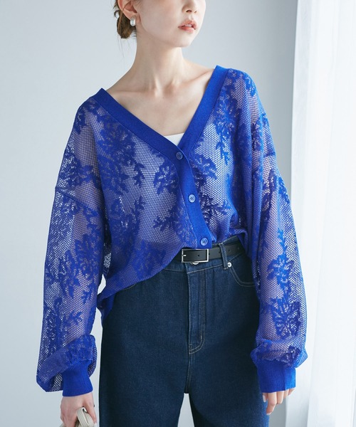 ROPE' PICNIC(ロペピクニック)の「透かし編み花柄Vネックカーディガン(カーディガン/ボレロ・レディース・ブラウン/マスタード/オフホワイト/ブルー系その他4・38)」の15枚目の写真