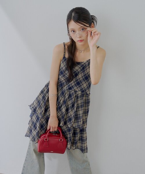 Chico チコ ティアードサイドドロップフリルミニワンピース チェック セール】ティアードサイドドロップフリルミニワンピース