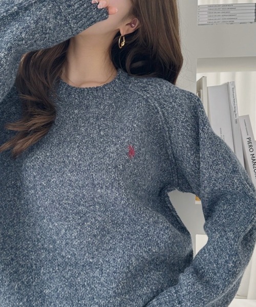 U.S. POLO ASSN.(ユーエスポロアッスン)の「【U.S. POLO ASSN】メランジ クルーネック ラグラン ニット(ニット/セーター・レディース・オートミール/ブラック/グレー/ネイビー・M/L)」の4枚目の写真