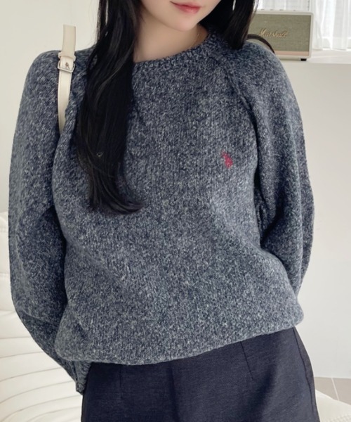 U.S. POLO ASSN.(ユーエスポロアッスン)の「【U.S. POLO ASSN】メランジ クルーネック ラグラン ニット(ニット/セーター・レディース・オートミール/ブラック/グレー/ネイビー・M/L)」の8枚目の写真