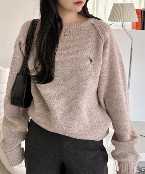 U.S. POLO ASSN.(ユーエスポロアッスン)の「【U.S. POLO ASSN】メランジ クルーネック ラグラン ニット(ニット/セーター・レディース・オートミール/ブラック/グレー/ネイビー・M/L)」の5枚目の写真