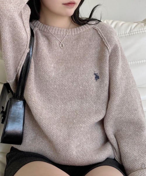 U.S. POLO ASSN.(ユーエスポロアッスン)の「【U.S. POLO ASSN】メランジ クルーネック ラグラン ニット(ニット/セーター・レディース・オートミール/ブラック/グレー/ネイビー・M/L)」の6枚目の写真