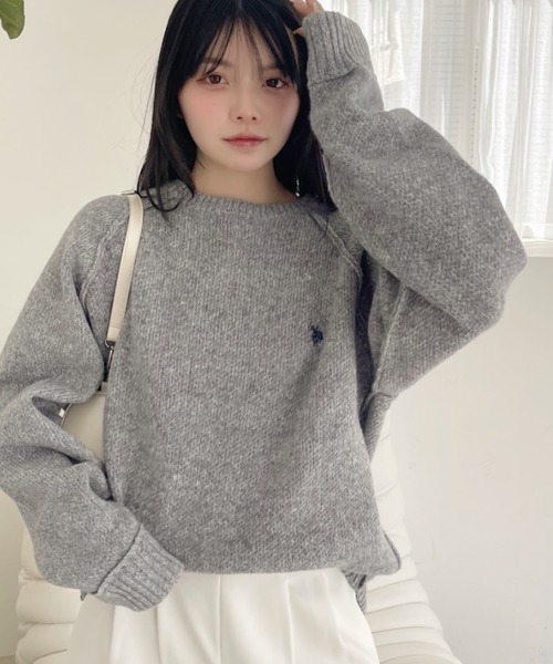 U.S. POLO ASSN.(ユーエスポロアッスン)の「【U.S. POLO ASSN】メランジ クルーネック ラグラン ニット(ニット/セーター・レディース・オートミール/ブラック/グレー/ネイビー・M/L)」の12枚目の写真