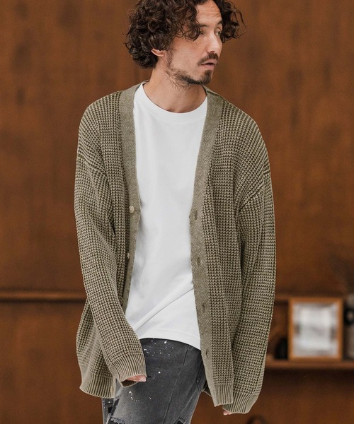 CAMBIO(カンビオ)の「mcg3667-Powder Bleach Waffle Cotton Knit Cardigan ニットカーディガン(カーディガン/ボレロ・メンズ・グレイッシュベージュ/カーキ/ブラック/ネイビー・M/L)」の5枚目の写真