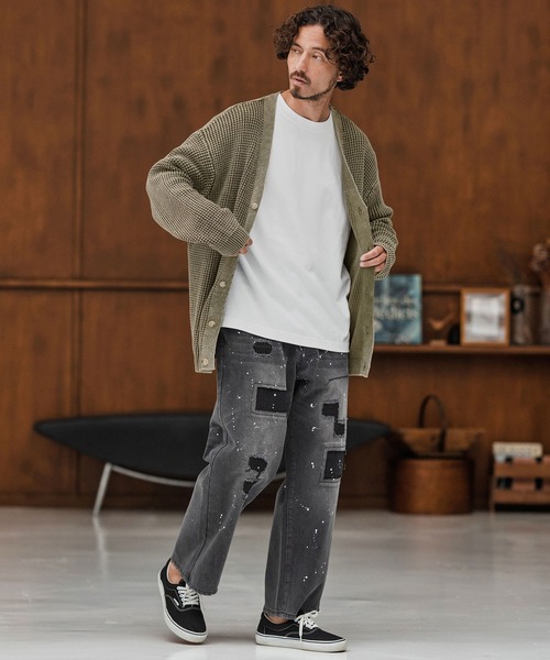 CAMBIO(カンビオ)の「mcg3667-Powder Bleach Waffle Cotton Knit Cardigan ニットカーディガン(カーディガン/ボレロ・メンズ・グレイッシュベージュ/カーキ/ブラック/ネイビー・M/L)」の7枚目の写真