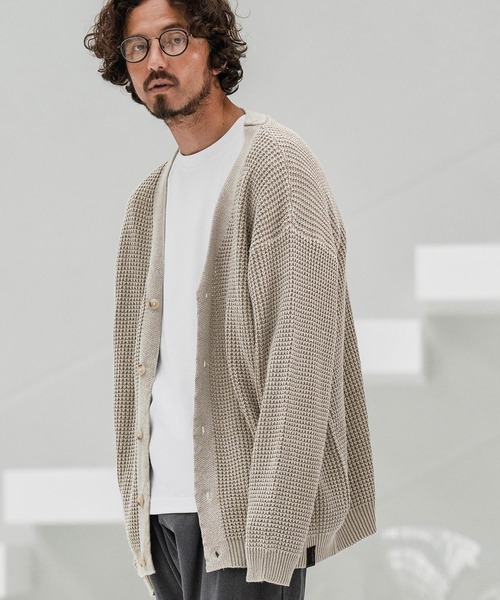 CAMBIO(カンビオ)の「mcg3667-Powder Bleach Waffle Cotton Knit Cardigan ニットカーディガン(カーディガン/ボレロ・メンズ・グレイッシュベージュ/カーキ/ブラック/ネイビー・M/L)」の10枚目の写真