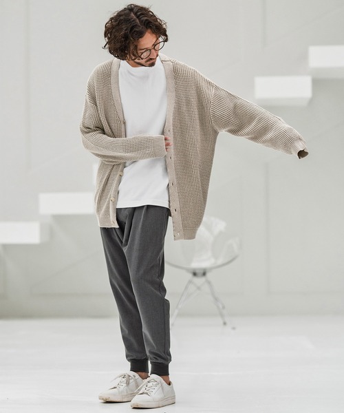 CAMBIO(カンビオ)の「mcg3667-Powder Bleach Waffle Cotton Knit Cardigan ニットカーディガン(カーディガン/ボレロ・メンズ・グレイッシュベージュ/カーキ/ブラック/ネイビー・M/L)」の13枚目の写真