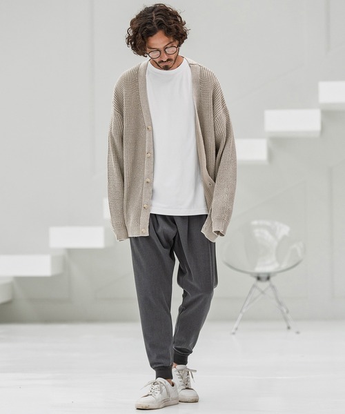 CAMBIO(カンビオ)の「mcg3667-Powder Bleach Waffle Cotton Knit Cardigan ニットカーディガン(カーディガン/ボレロ・メンズ・グレイッシュベージュ/カーキ/ブラック/ネイビー・M/L)」の14枚目の写真