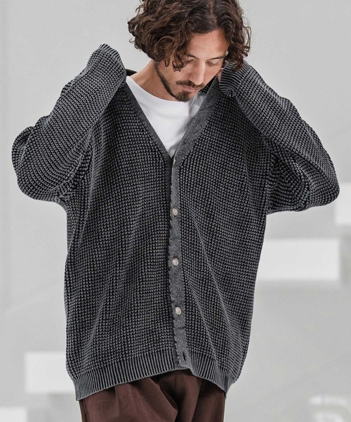 CAMBIO(カンビオ)の「mcg3667-Powder Bleach Waffle Cotton Knit Cardigan ニットカーディガン(カーディガン/ボレロ・メンズ・グレイッシュベージュ/カーキ/ブラック/ネイビー・M/L)」の15枚目の写真