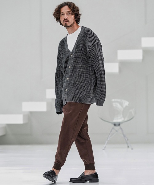 mcg3667-Powder Bleach Waffle Cotton Knit Cardigan ニット