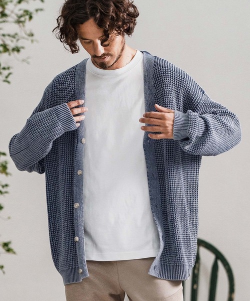 CAMBIO(カンビオ)の「mcg3667-Powder Bleach Waffle Cotton Knit Cardigan ニットカーディガン(カーディガン/ボレロ・メンズ・グレイッシュベージュ/カーキ/ブラック/ネイビー・M/L)」の21枚目の写真
