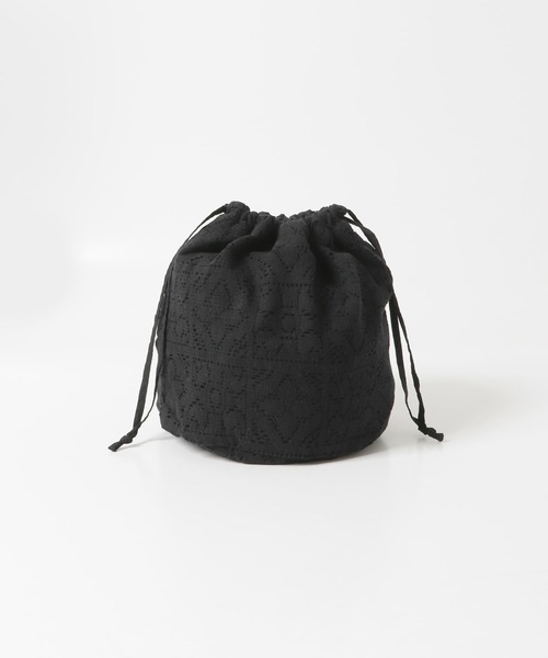 【collection PRIVEE?】かごバッグ 巾着 白×黒×グレー P.i.d】レザー巾着バッグ （ネイビー） -ファッション通販