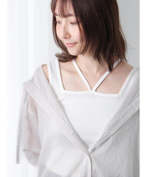 Te chichi TERRASSE（テチチテラス）の「【接触冷感】ホルターネックタンクトップ（タンクトップ・レディース・ブラック/オフホワイト/キナリ・F）」の2枚目の写真