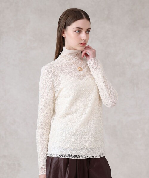 ANAYI（アナイ）の「ストレッチレースモックネック プルオーバー（Tシャツ/カットソー・レディース・ライトベージュ/オフホワイト/ブラック・38/36）」の2枚目の写真