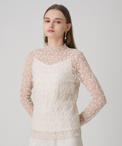 ANAYI（アナイ）の「ストレッチレースモックネック プルオーバー（Tシャツ/カットソー・レディース・ライトベージュ/オフホワイト/ブラック・38/36）」の3枚目の写真