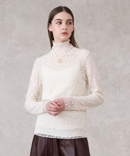 ANAYI（アナイ）の「ストレッチレースモックネック プルオーバー（Tシャツ/カットソー・レディース・ライトベージュ/オフホワイト/ブラック・38/36）」の10枚目の写真