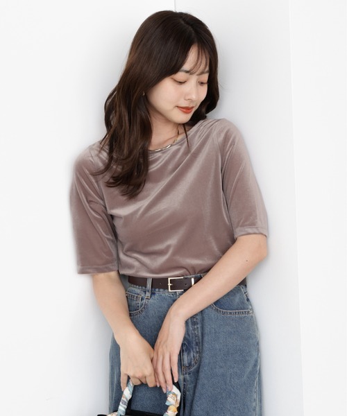 PROPORTION BODY DRESSING（プロポーションボディドレッシング）の「＜ハンドウォッシャブル＞シアーベロア５分袖トップス / 1215260800（Tシャツ/カットソー・レディース・グレー/ダークグレー・FREE）」の14枚目の写真