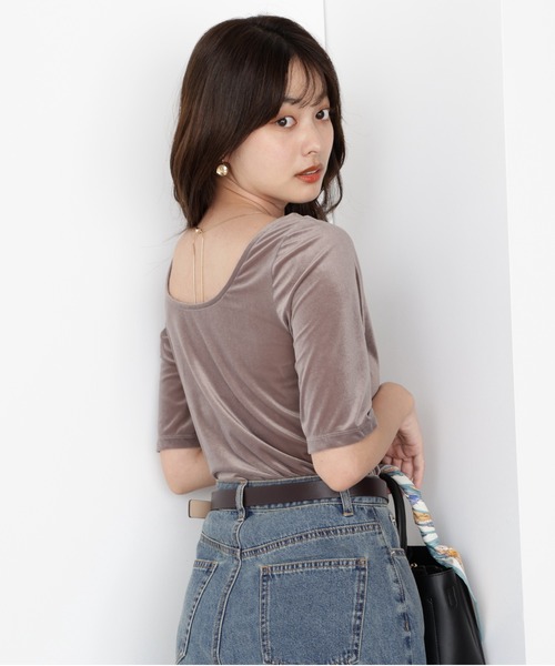 PROPORTION BODY DRESSING（プロポーションボディドレッシング）の「＜ハンドウォッシャブル＞シアーベロア５分袖トップス / 1215260800（Tシャツ/カットソー・レディース・グレー/ダークグレー・FREE）」の15枚目の写真