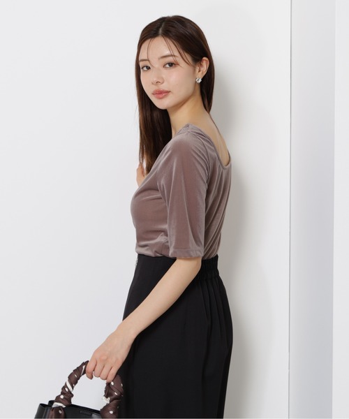 PROPORTION BODY DRESSING（プロポーションボディドレッシング）の「＜ハンドウォッシャブル＞シアーベロア５分袖トップス / 1215260800（Tシャツ/カットソー・レディース・グレー/ダークグレー・FREE）」の12枚目の写真