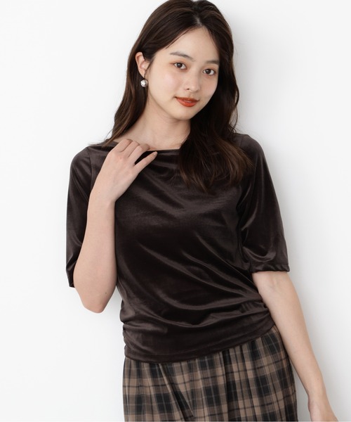 PROPORTION BODY DRESSING（プロポーションボディドレッシング）の「＜ハンドウォッシャブル＞シアーベロア５分袖トップス / 1215260800（Tシャツ/カットソー・レディース・グレー/ダークグレー・FREE）」の3枚目の写真