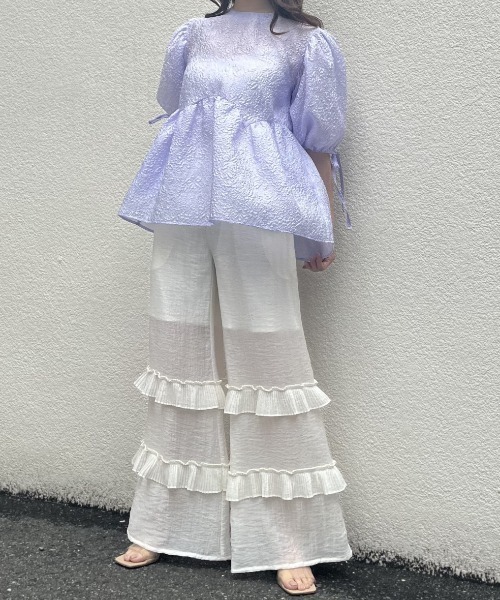 HONEY MI HONEY（ハニーミーハニー）の「chiffon wide pants（その他パンツ・レディース・ベージュ/ホワイト・FREE）」の7枚目の写真