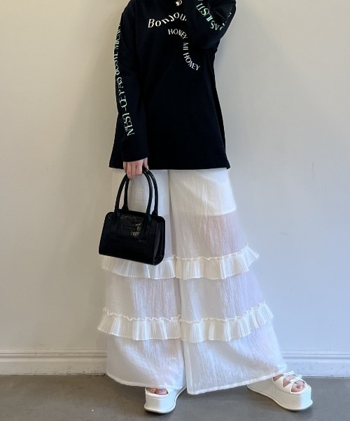HONEY MI HONEY（ハニーミーハニー）の「chiffon wide pants（その他パンツ・レディース・ベージュ/ホワイト・FREE）」の8枚目の写真
