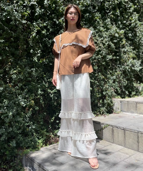 HONEY MI HONEY（ハニーミーハニー）の「chiffon wide pants（その他パンツ・レディース・ベージュ/ホワイト・FREE）」の9枚目の写真