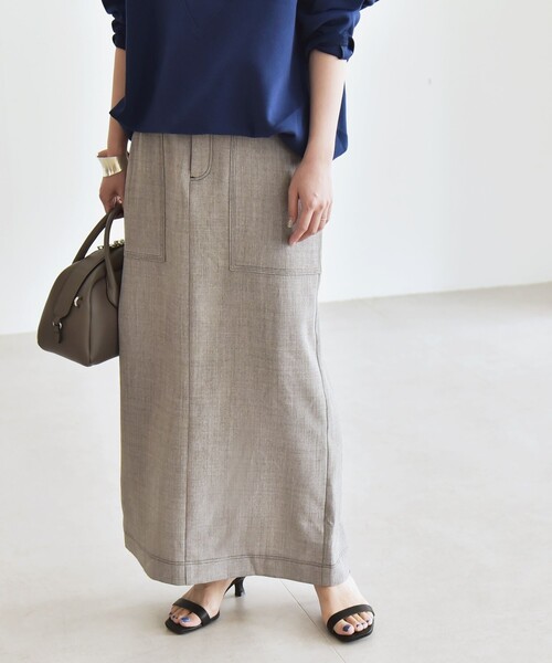 quaranciel:〈洗濯機可能〉ウーステッド ステッチ Iライン ロング スカート