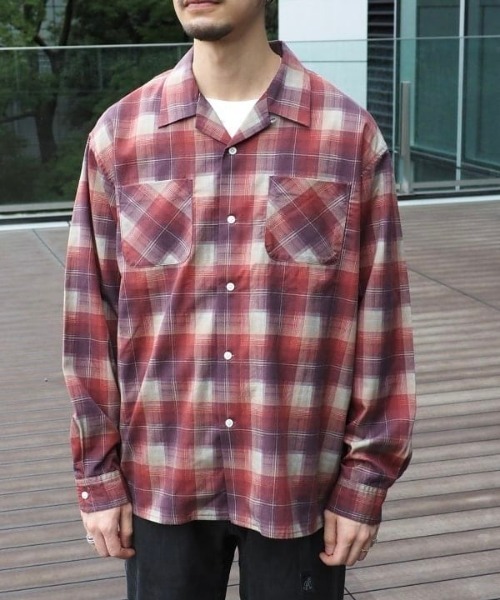 B:MING by BEAMS（ビーミングバイビームス）の「プリント オンブレチェック オープンカラーシャツ（シャツ/ブラウス・メンズ・レッド/ブラック・S/M/L/XL）」の2枚目の写真