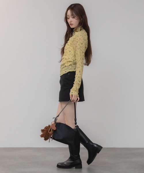 HEILIS(ヘイリス)の「花柄リバティプリントメローカットソー/プリント柄 メロー ハイネック 長袖 カットソー イエロー ホワイト アイボリー 韓国 ガーリー シティガール 春服 秋服 冬服 レイヤード(Tシャツ/カットソー・レディース・オフホワイト/イエロー・FREE)」の12枚目の写真