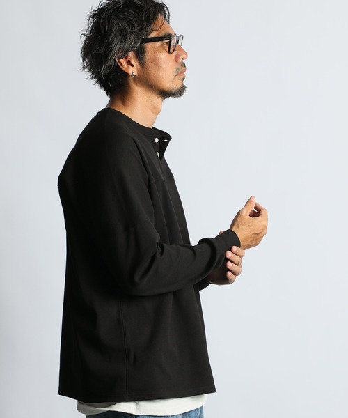 The DUFFER of ST.GEORGE（ザダファーオブセントジョージ）の「「AIR FLEX」SETUP HONEYCOMB HENLEY L/S TEE：機能素材 「エアフレックス」セットアップ ヘンリーネック ロンTEE（Tシャツ/カットソー・メンズ・ブラック/ネイビー・X-LARGE/LARGE/MEDIUM/SMALL）」の3枚目の写真