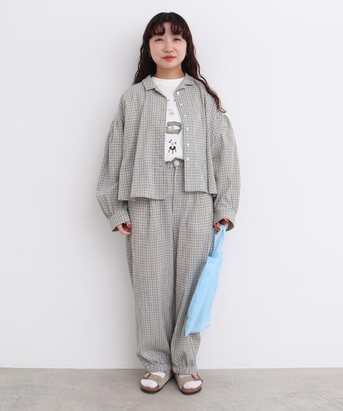 l'atelier du savon(アトリエドサボン)の「●やさしいチェック ちび開襟ブラウス(シャツ/ブラウス・レディース・ブラック/ベージュ・FREE)」の16枚目の写真