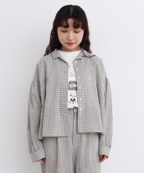 l'atelier du savon(アトリエドサボン)の「●やさしいチェック ちび開襟ブラウス(シャツ/ブラウス・レディース・ブラック/ベージュ・FREE)」の7枚目の写真