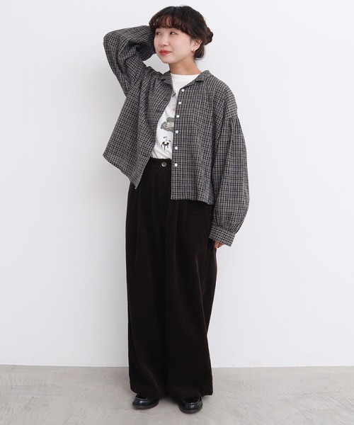 l'atelier du savon(アトリエドサボン)の「●やさしいチェック ちび開襟ブラウス(シャツ/ブラウス・レディース・ブラック/ベージュ・FREE)」の20枚目の写真