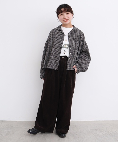 l'atelier du savon(アトリエドサボン)の「●やさしいチェック ちび開襟ブラウス(シャツ/ブラウス・レディース・ブラック/ベージュ・FREE)」の21枚目の写真