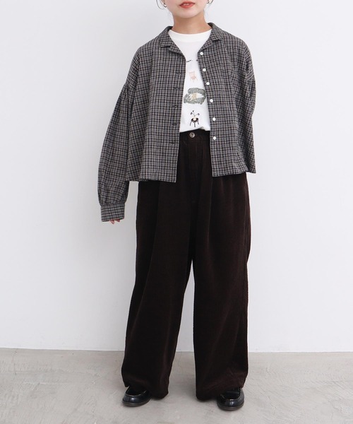 l'atelier du savon(アトリエドサボン)の「●やさしいチェック ちび開襟ブラウス(シャツ/ブラウス・レディース・ブラック/ベージュ・FREE)」の22枚目の写真