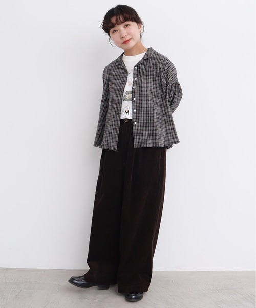 l'atelier du savon(アトリエドサボン)の「●やさしいチェック ちび開襟ブラウス(シャツ/ブラウス・レディース・ブラック/ベージュ・FREE)」の19枚目の写真