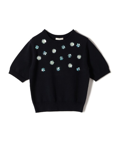 SHIPS(シップス)の「〈手洗い可能〉フラワー ビジュー ショート スリーブ ニット プルオーバー(ニット/セーター・レディース・ネイビー/グレー・ONE SIZE)」の15枚目の写真
